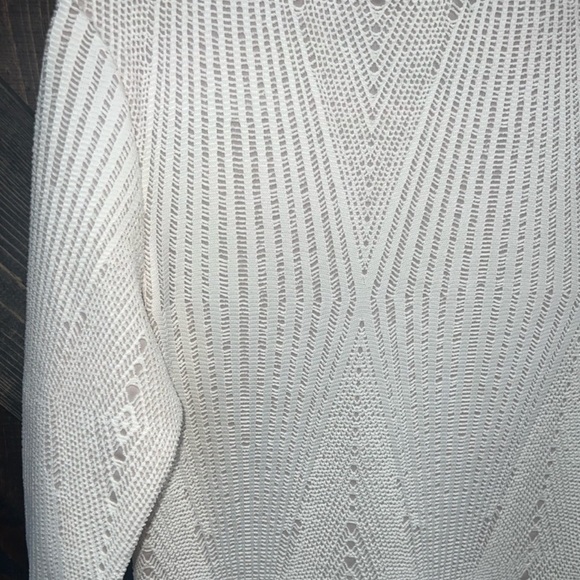 Codigo USA Vintage Dress L Cream 3/4 Sleeve Bodycon Stretch Eyelet Crochet Look - Picture 11 of 14